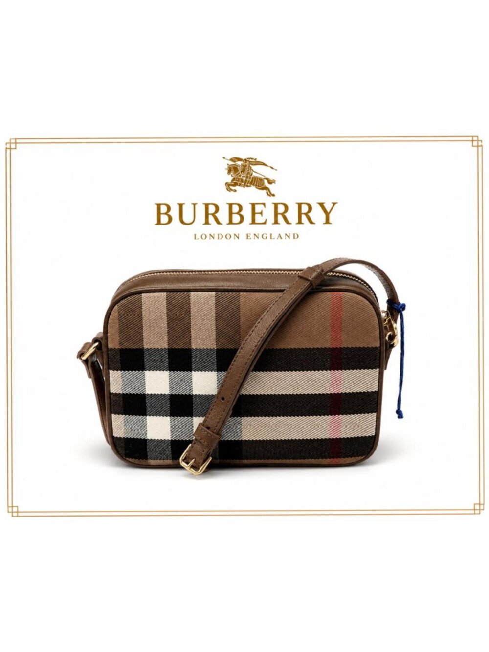 Authentic Burberry Vintage Check Brown Camera Bag NWT